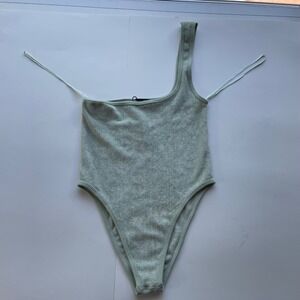 Zara One Shoulder Bodysuit Sleeveless‎ Terry Cloth Mint Green XS-S